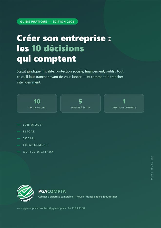 Couverture du guide « Créer son entreprise : les 10 décisions qui comptent » édité par PGACOMPTA